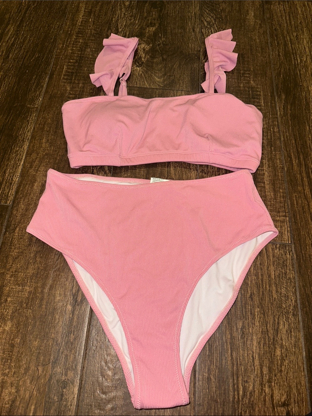 Women’s Pink Ribbed High Waist Bikini Set Size Large NWT